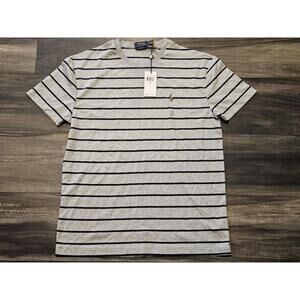 Polo Ralph Lauren Mens Classic Fit T-Shirt Mens S Striped Crewneck Navy Grey